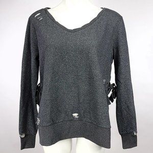 Romeo &‎ Juliet Couture Women's Heather Charcoal Distressed Sweatshirt
